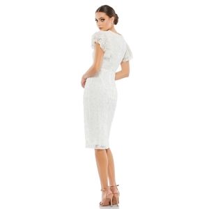 Mac Duggal | Embellished Ruffle Cap Sleeve V-Neck Midi Dress Size 6 Style 10810